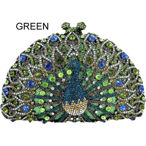NWT Sparkling Bling Swarovski Crystal Rhinestone Peacock Clutch Bird Pur…